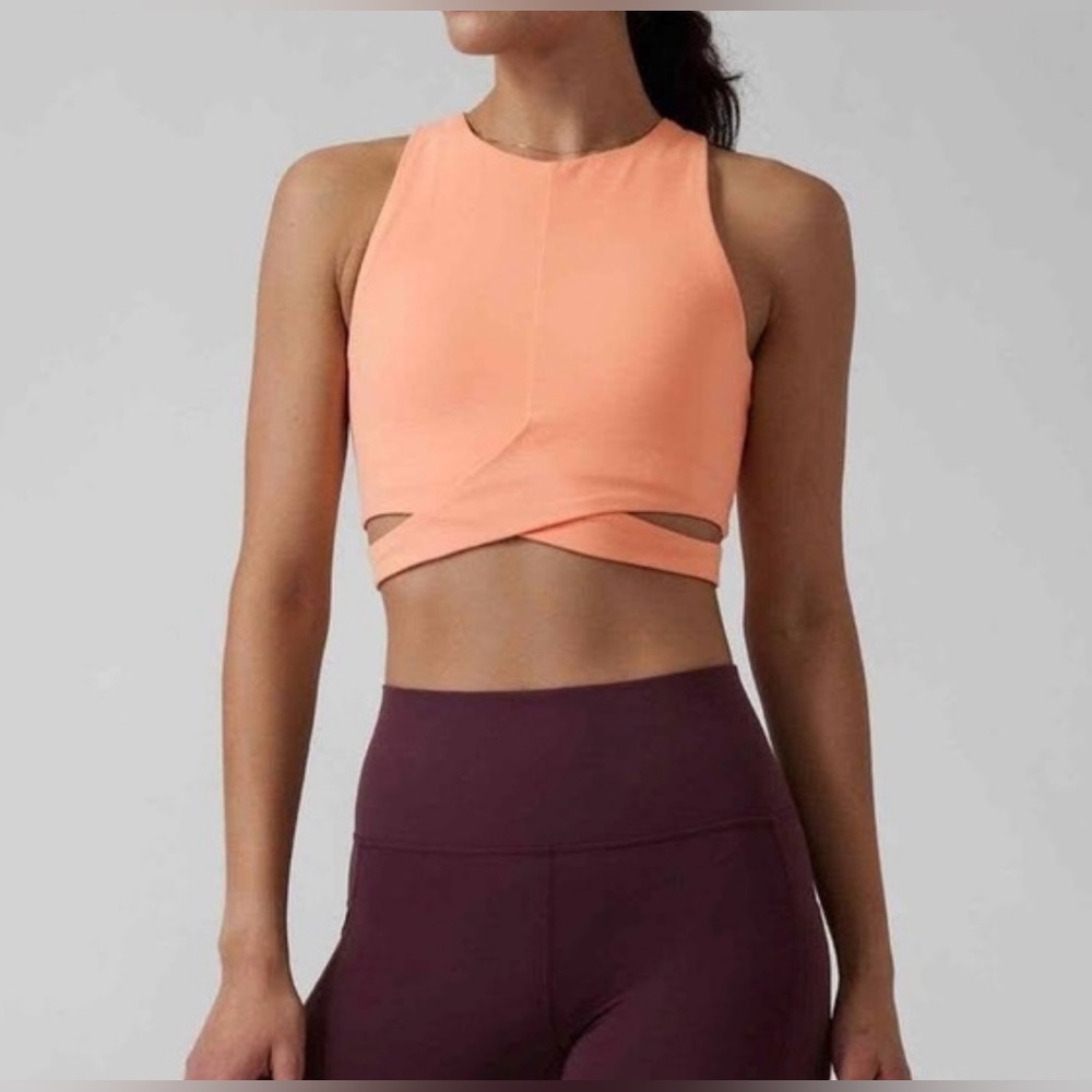 Athleta Peach Cropped Twist Front Sports Bra Top